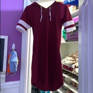 Maroon and White Hooded Dress